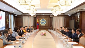 The Chairman of the State Great Hural S.Byambatsogt Receives Delegation from the State Audit Organization of the Lao People's Democratic Republic