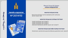 “Төрийн мэдээлэл” эмхэтгэлийн 2026 оны 20 дугаарын тойм