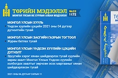 	“Төрийн мэдээлэл” эмхэтгэлийн 2021 оны 22 дугаарын тойм