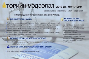 “Төрийн мэдээлэл” эмхэтгэлийн 2019 оны 41 дугаарын тойм