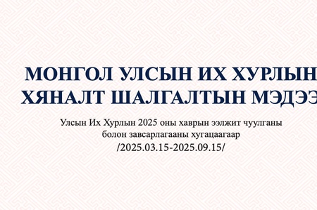 Монгол Улсын Их Хурлын хяналт шалгалтын мэдээ