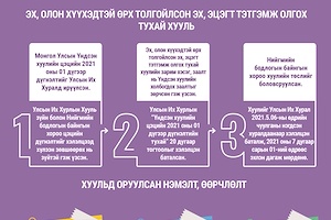 Инфографик: Эх, олон хүүхэдтэй өрх толгойлсон эх, эцэгт тэтгэмж олгох тухай хуульд нэмэлт, өөрчлөлт оруулах тухай хуулийн танилцуулга