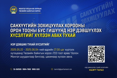 Санхүүгийн зохицуулах хорооны орон тооны бус гишүүнд  нэр дэвшүүлэх сонгон шалгаруулалтын зар