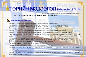  “Төрийн мэдээлэл” эмхэтгэлийн 2020 оны 22 дугаарын тойм