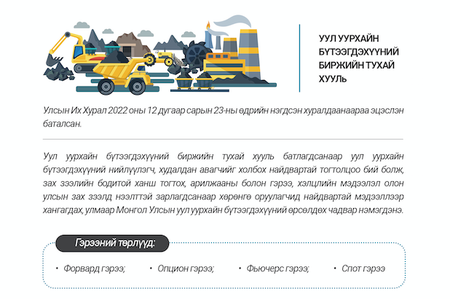 Инфографик:Уул уурхайн бүтээгдэхүүний биржийн тухай хуулийн танилцуулга