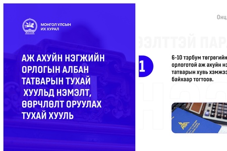 Жижиг, дунд бизнесийг дэмжих зорилгоор татварын хөнгөлөлт эдлэх босгыг нэмэгдүүлсэн хууль ирэх оны эхнээс хэрэгжиж эхэлнэ