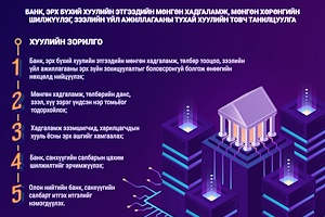 Инфографик: Банк, эрх бүхий хуулийн этгээдийн мөнгөн хадгаламж, мөнгөн хөрөнгийн шилжүүлэг, зээлийн үйл ажиллагааны тухай хууль /Шинэчилсэн найруулга/-ийн танилцуулга